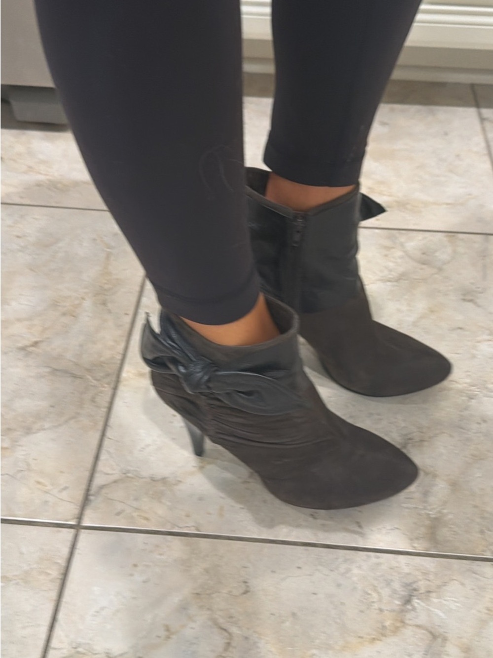 Via Spiga Black Suede Knot Accent Ankle Booties